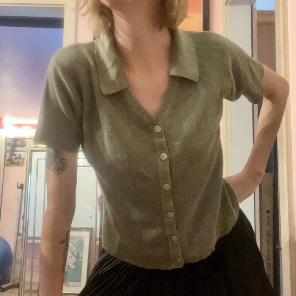 Vintage 90s Express Tricot Knit Cardigan - Opal Buttons - Linen Blend